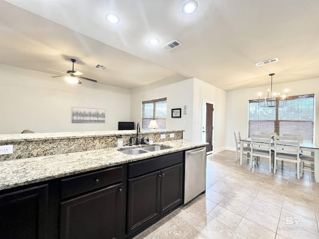 14775 Sonoma Blvd, Silverhill, AL 36576 - kitchen featuring a sink, visible vents, dishwasher, and dark cabinetry