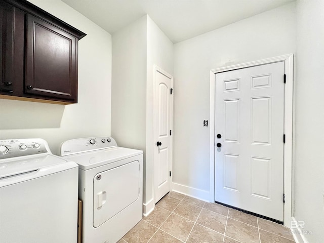 14775 Sonoma Blvd, Silverhill, AL 36576 - laundry room featuring washer and dryer, baseboards, cabinet space, and light tile patterned floors