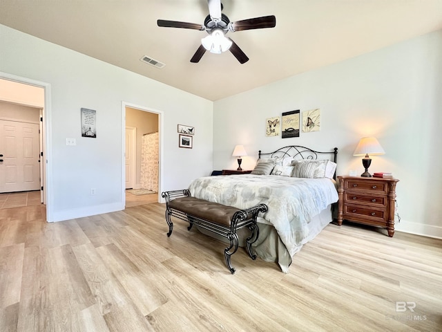 14775 Sonoma Blvd, Silverhill, AL 36576 - bedroom with ceiling fan, visible vents, light wood-type flooring, and baseboards