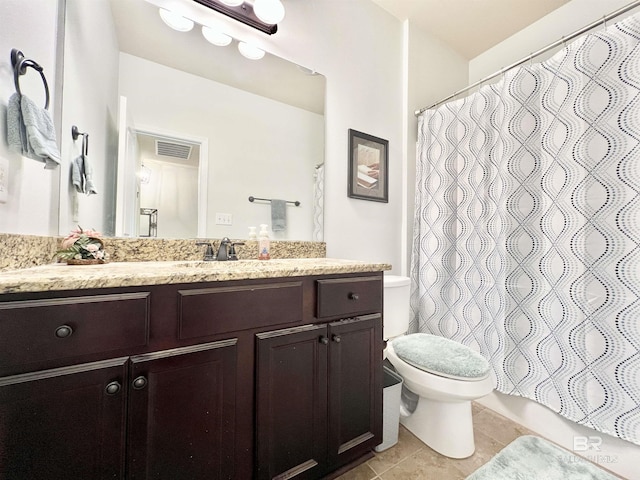 14775 Sonoma Blvd, Silverhill, AL 36576 - bathroom with tile patterned flooring, visible vents, toilet, a shower with curtain, and vanity