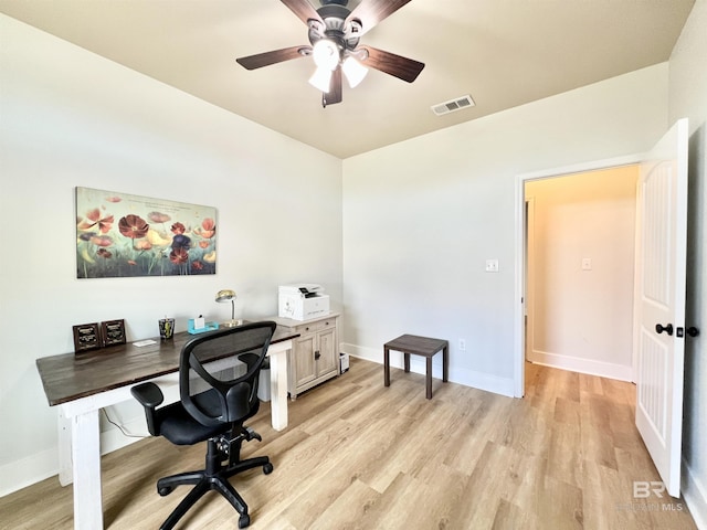 14775 Sonoma Blvd, Silverhill, AL 36576 - office with light wood-style flooring, a ceiling fan, visible vents, and baseboards