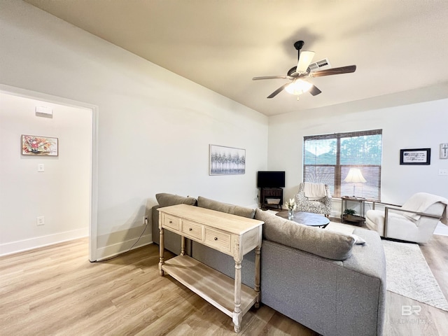 14775 Sonoma Blvd, Silverhill, AL 36576 - living room featuring light wood-type flooring, baseboards, and ceiling fan