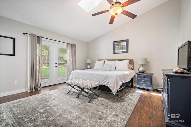 521 Parkwood Ave, Daphne, AL 36526 - bedroom featuring access to exterior, vaulted ceiling, dark wood-type flooring, french doors, and ceiling fan
