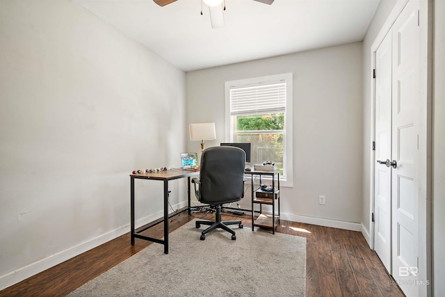 521 Parkwood Ave, Daphne, AL 36526 - home office featuring a ceiling fan and dark wood-style flooring