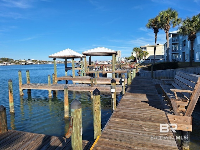 dock area featuring a water view