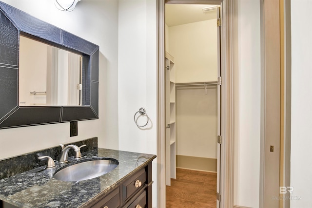 bathroom featuring wood-type flooring and vanity