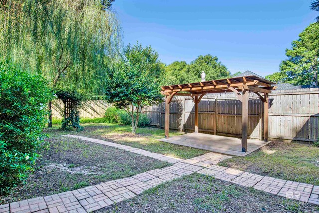 view of yard featuring a patio area and a pergola