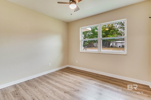 empty room featuring ceiling fan and light wood-type flooring