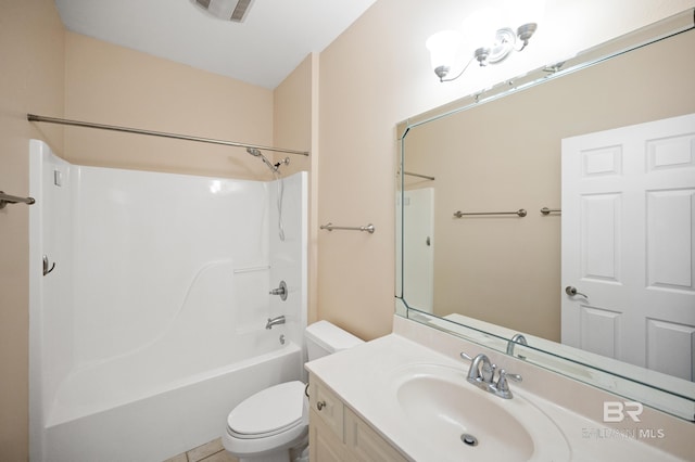 full bathroom featuring  shower combination, vanity, and toilet