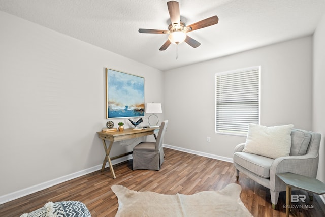 office area featuring ceiling fan and wood-type flooring