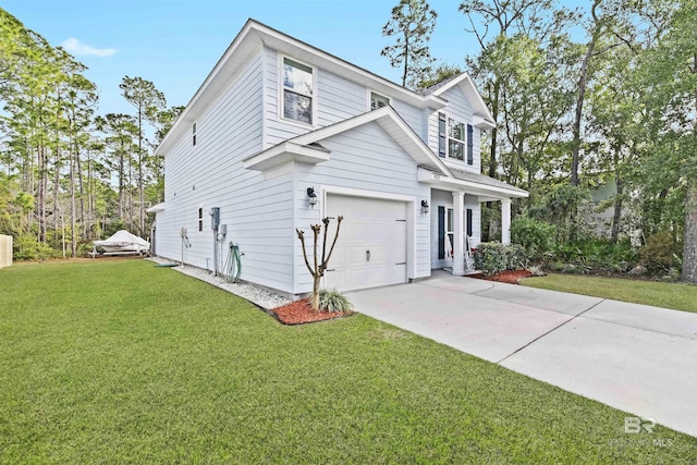 front of property with a front lawn and a garage