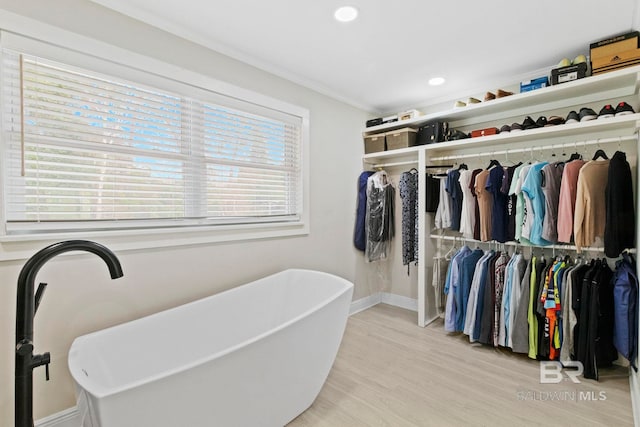 walk in closet featuring light hardwood / wood-style flooring