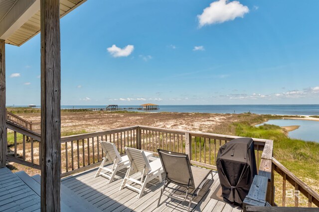 2802 Bienville Blvd, Dauphin Island, AL 36528 - wooden terrace with a water view