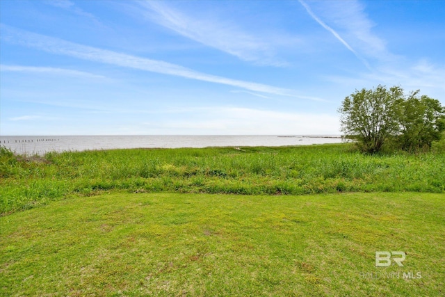 view of yard with a water view