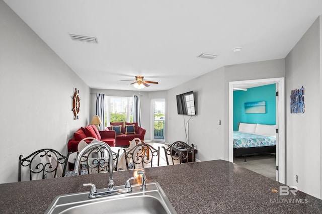 kitchen with sink and ceiling fan