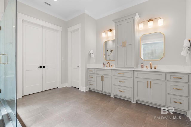 full bathroom with a sink, visible vents, and a stall shower