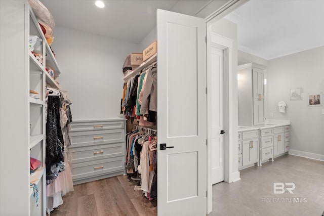 spacious closet featuring light wood finished floors