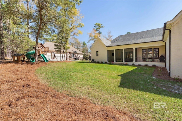 view of yard with a playground