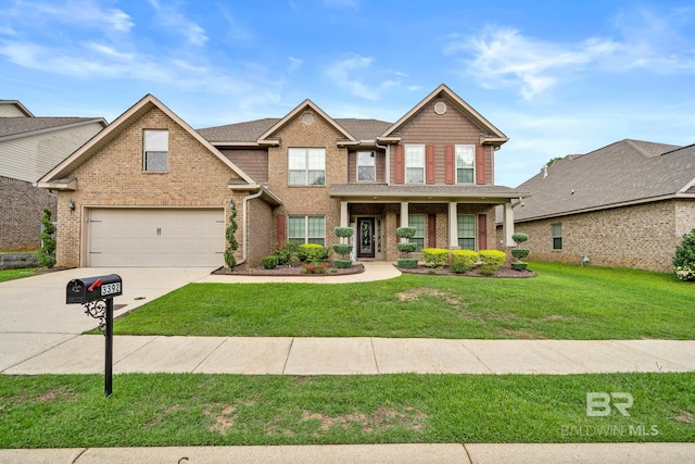 craftsman house with a porch and a front lawn