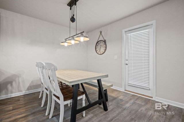 dining space featuring dark wood-type flooring