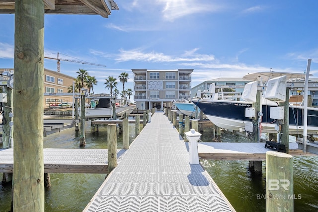 dock area with a water view