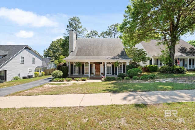 6417 Magnolia Place Ct, Mobile, AL 36695 - view of front of property with a porch, a front lawn, a chimney, and central air condition unit