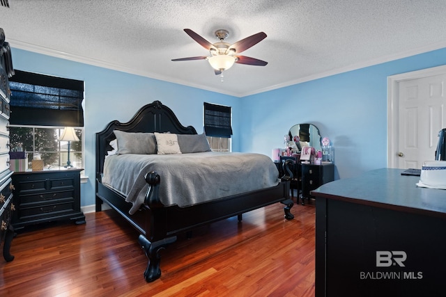 6417 Magnolia Place Ct, Mobile, AL 36695 - bedroom featuring ornamental molding, wood finished floors, a textured ceiling, and ceiling fan
