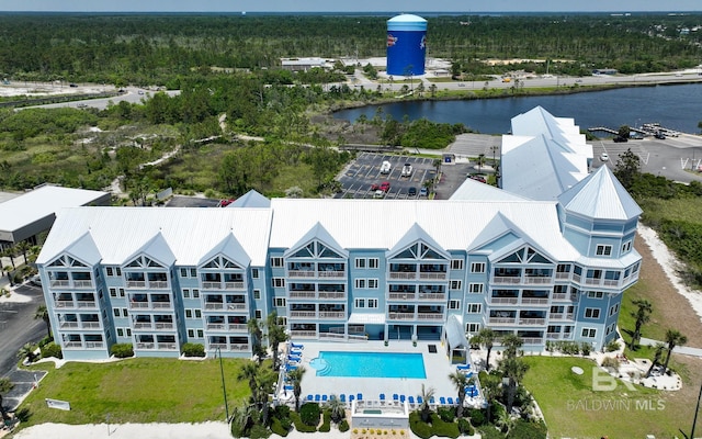 bird's eye view featuring a water view