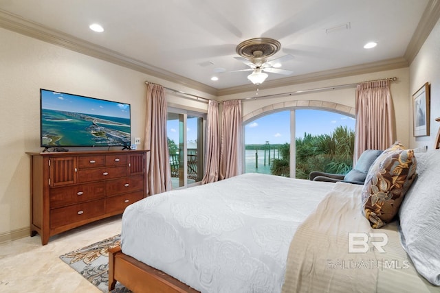 28452 Ono Blvd, Orange Beach, AL 36561 - bedroom with access to exterior, crown molding, ceiling fan, and recessed lighting