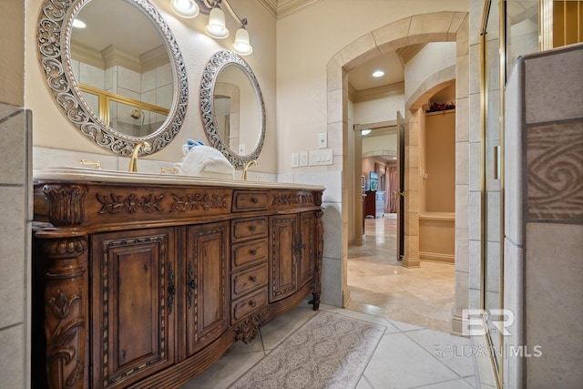 28452 Ono Blvd, Orange Beach, AL 36561 - bathroom with ornamental molding and double vanity