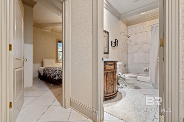 28452 Ono Blvd, Orange Beach, AL 36561 - bathroom with crown molding, a textured wall, tile patterned floors, ensuite bathroom, and vanity