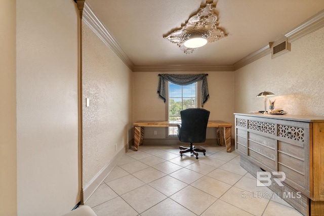 28452 Ono Blvd, Orange Beach, AL 36561 - office area featuring ornamental molding, a textured wall, and light tile patterned flooring