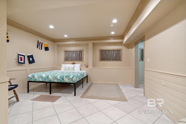 28452 Ono Blvd, Orange Beach, AL 36561 - bedroom with ornamental molding, light tile patterned floors, and recessed lighting