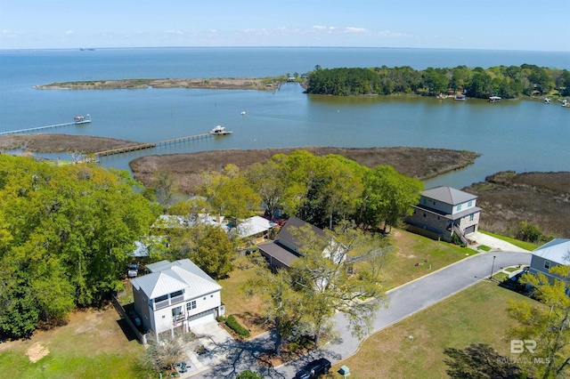 aerial view with a water view