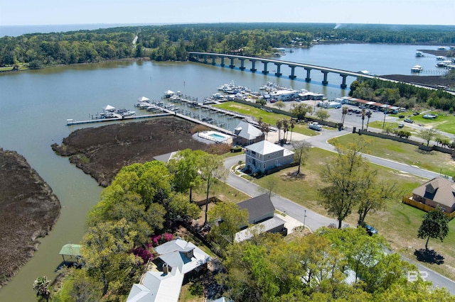 aerial view with a water view