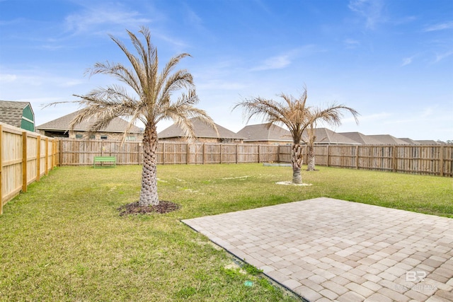 view of yard with a patio area and a fenced backyard