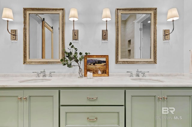 full bathroom with double vanity and a sink