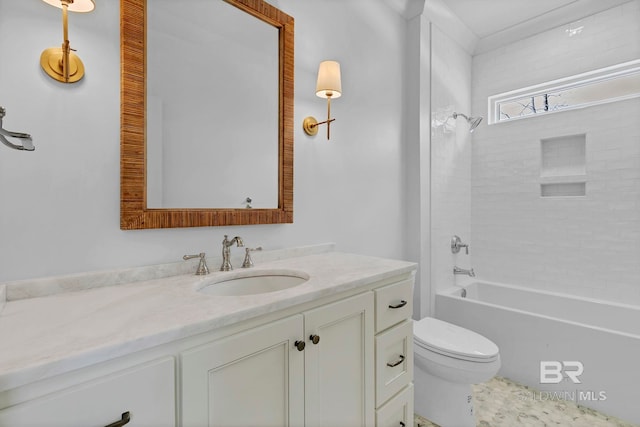 bathroom with toilet, shower / washtub combination, and vanity