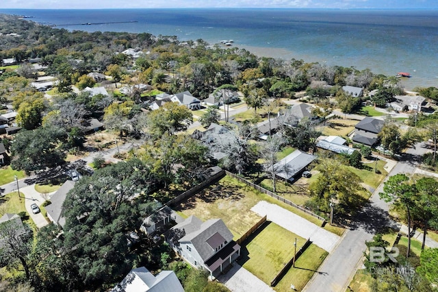 aerial view with a water view and a residential view