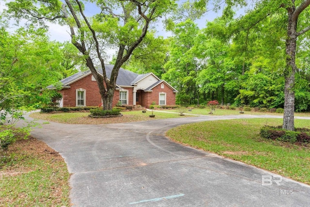 single story home featuring a front lawn