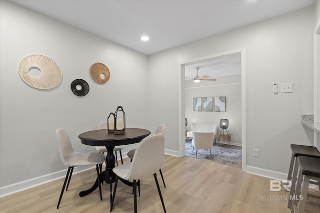 3512 Spring Hill Ave, Mobile, AL 36608 - dining room with light wood-type flooring, a ceiling fan, and recessed lighting