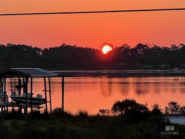 water view featuring a dock