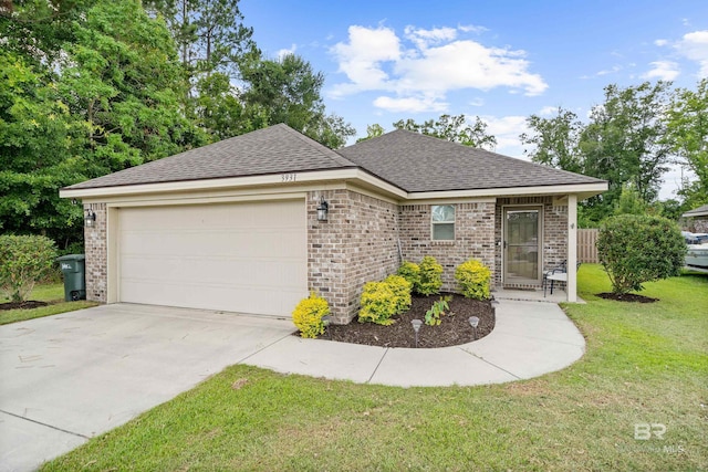 3931 Langley Ave, Foley, AL 36535 - view of front facade with brick siding, a shingled roof, an attached garage, driveway, and a front lawn