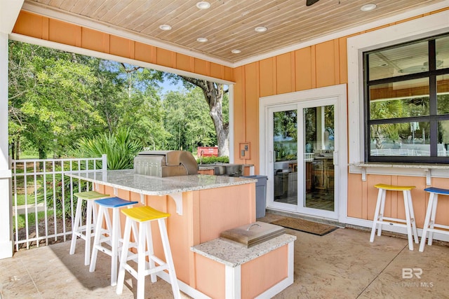 view of patio / terrace featuring outdoor wet bar and a grill