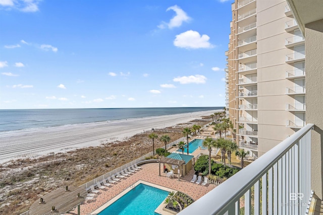 exterior space with a beach view