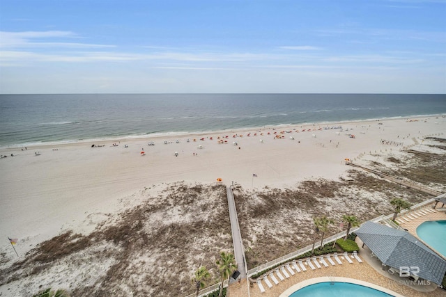 property view of water featuring a beach view