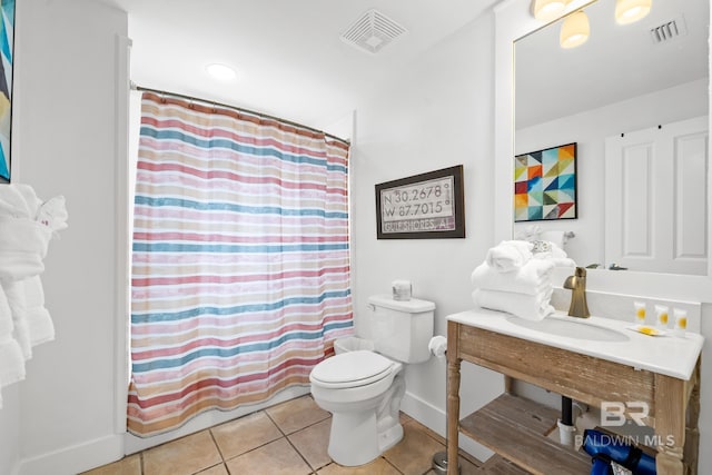 bathroom featuring tile patterned floors, visible vents, toilet, and baseboards