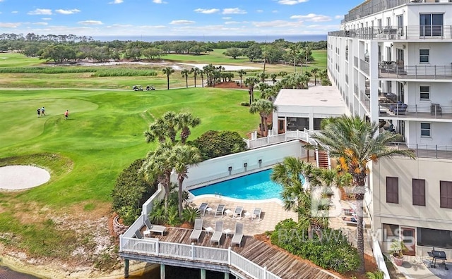 drone / aerial view with golf course view