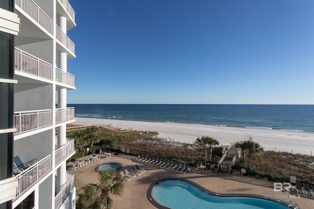 property view of water with a beach view