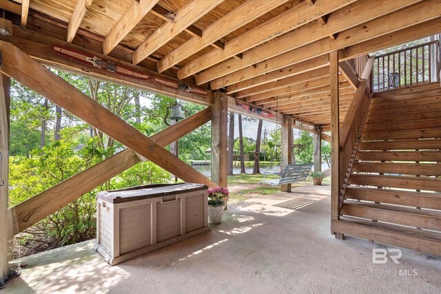 view of patio / terrace featuring a water view